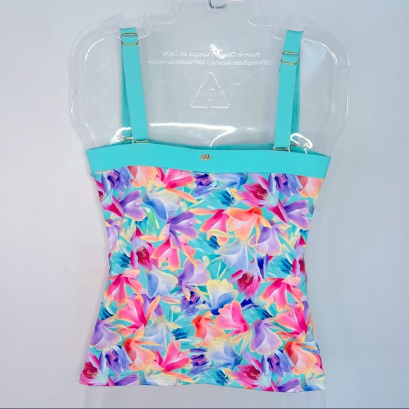 NEW PHAX Blue Floral Tank Top Swim Suit Top Size Medium - Picture 9 of 9